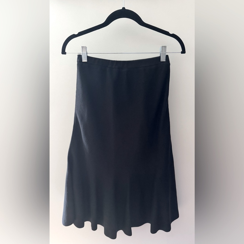 Eileen Fisher Black Ribbed Silk Cotton Stretch Knit Texture Circle Midi Skirt XS
